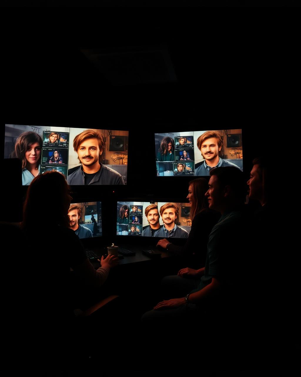 The DW7 team reviewing color-graded footage in the edit suite